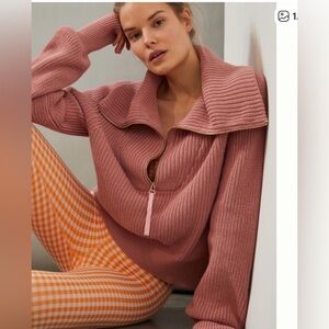 Varley Mentone ribbed knit half-zip pullover pale mauve size S